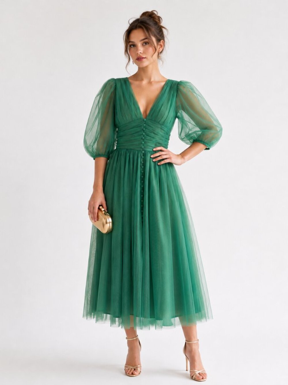 Wayward Fancies Emerald Green Tulle Midi Dress | Romantic Fairycore | Best Fit M